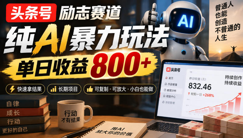 头条号励志赛道，纯AI暴力玩法，单日收益800+，快速拿结果，长期项目-迦哆网创社