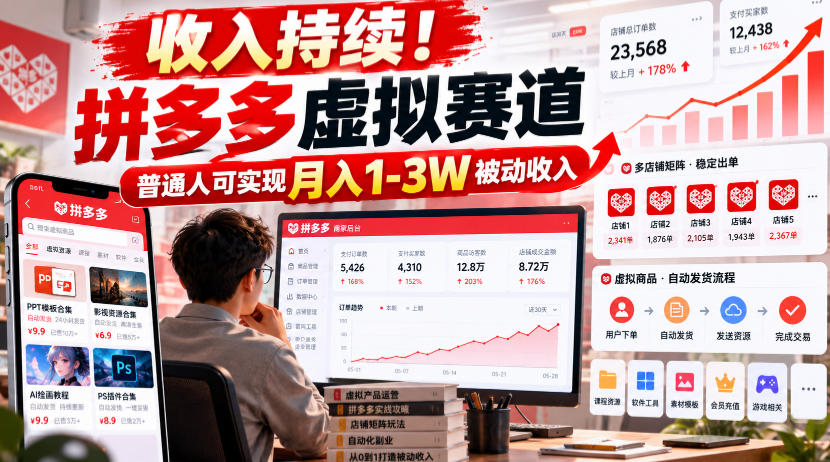 收入持续!拼多多虚拟赛道,普通人可实现月入1-3 W被动收入【揭秘】-迦哆网创社