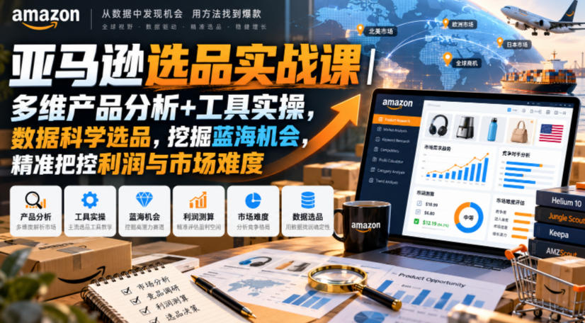 亚马逊选品实战课｜多维产品分析+工具实操，数据科学选品，挖掘蓝海机会，精准把控利润与市场难度-迦哆网创社