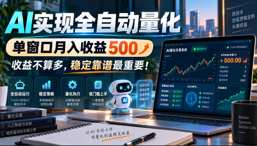 AI实现全自动量化，单窗口月入收益500，收益不算多，稳定靠谱最重要！【揭秘】-迦哆网创社