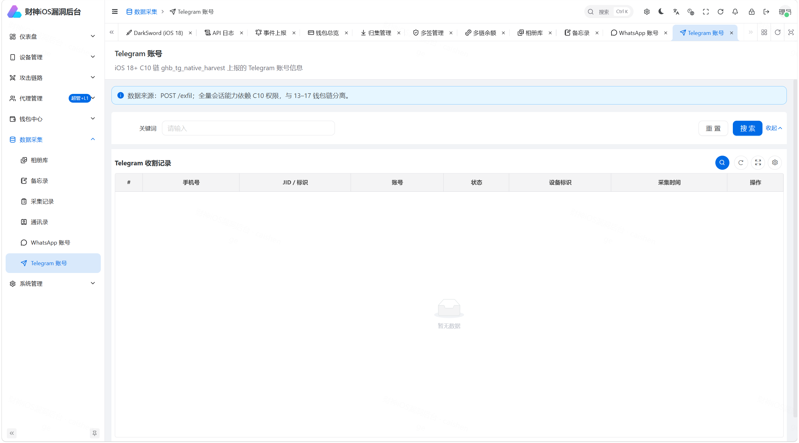 财神iOS C2 V2 — Python FastAPI 全链路 iOS 远控+链上归集系统(Coruna/DarkSword/C10 三链路覆盖 iOS 13-19)-迦哆网创社