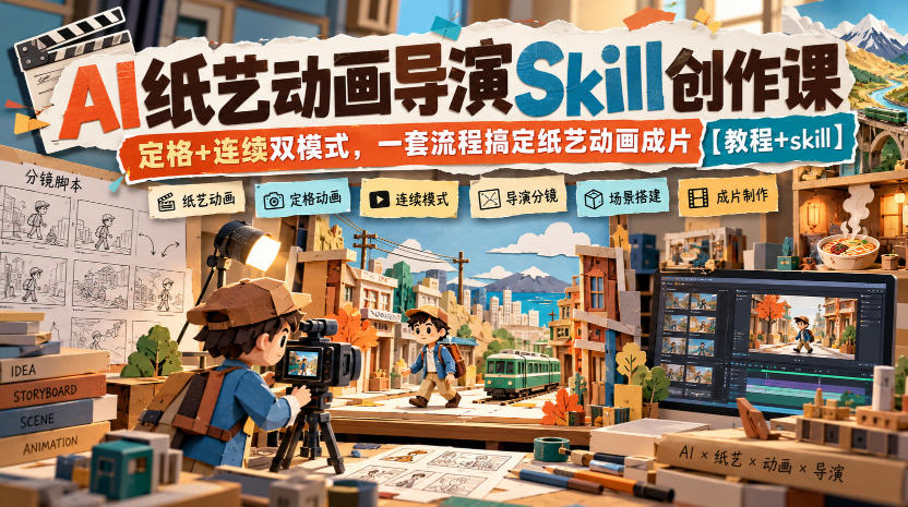AI纸艺动画导演Skill创作课｜定格+连续双模式，一套流程搞定纸艺动画成片【教程+skill】-迦哆网创社