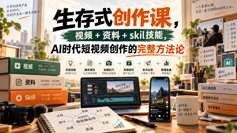 生存式创作课，视频+资料+skil技能，ai时代短视频创作的完整方法论-迦哆网创社