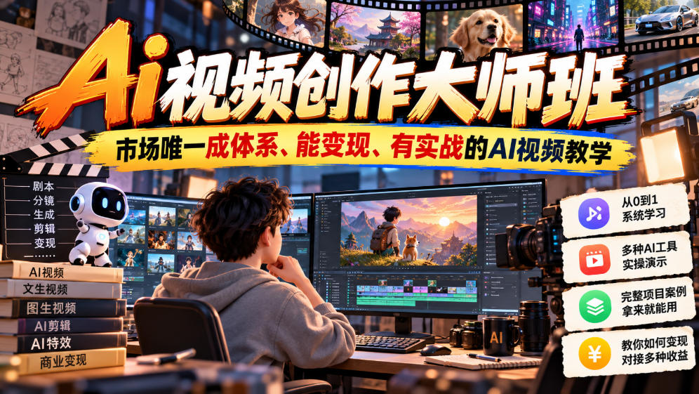 Ai视频创作大师班，市场唯一成体系、能变现、有实战的AI视频教学(更新2026)-迦哆网创社
