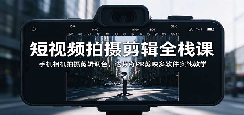 短视频拍摄剪辑全栈课:手机相机拍摄剪辑调色,达芬奇PR剪映多软件实战教学-迦哆网创社