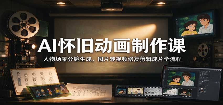 AI怀旧动画制作课：人物场景分镜生成，图片转视频修复剪辑成片全流程-迦哆网创社