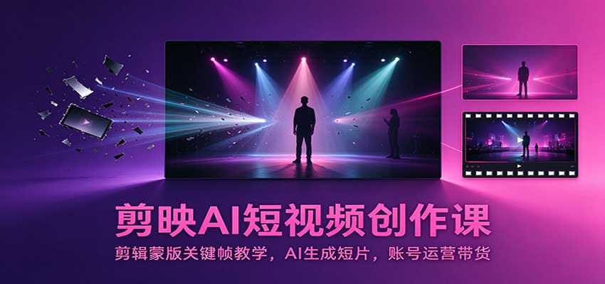 剪映AI短视频创作课：剪辑蒙版关键帧教学，AI生成短片，账号运营带货-迦哆网创社