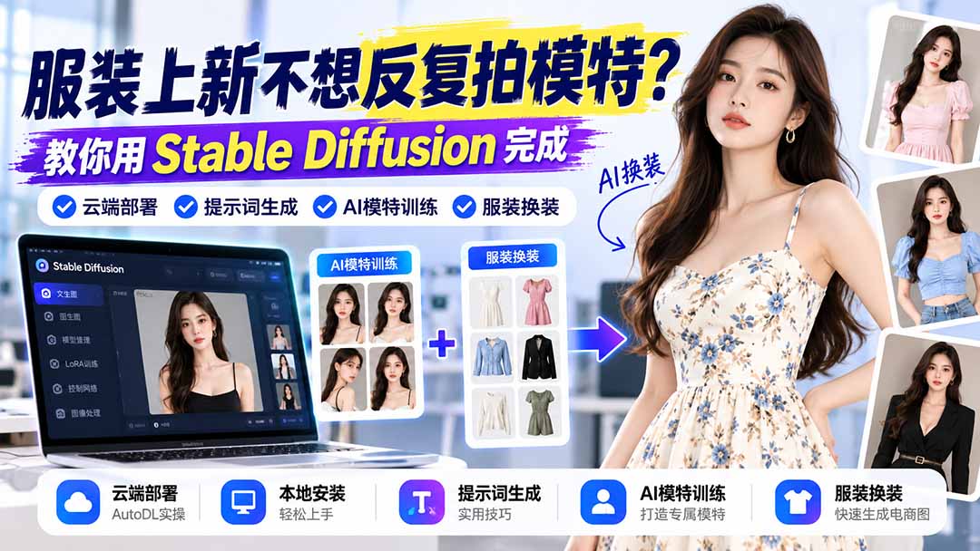 服装上新不想反复拍模特?教你用Stable Diffusion完成云端部署、提示词生成、AI模特训练与换装-迦哆网创社