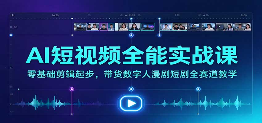 AI短视频全能实战课:零基础剪辑起步,带货数字人漫剧短剧全赛道教学-迦哆网创社