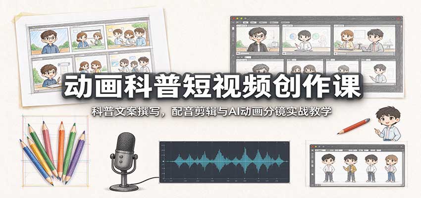 动画科普短视频创作课:科普文案撰写,配音剪辑与AI动画分镜实战教学-迦哆网创社