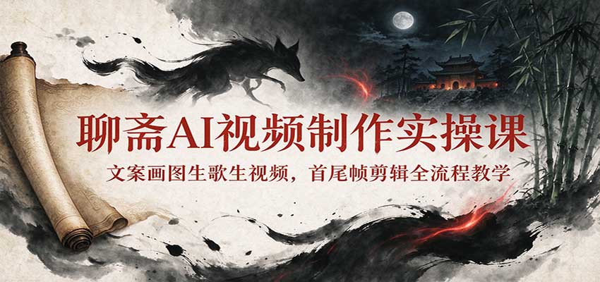 聊斋AI视频制作实操课:文案画图生歌生视频,首尾帧剪辑全流程教学-迦哆网创社