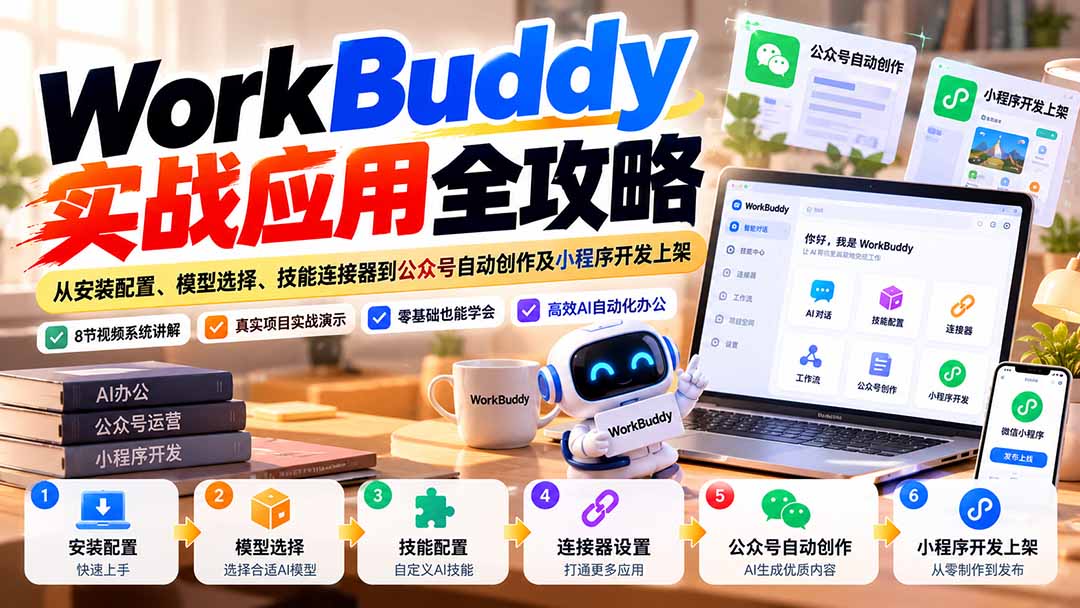 WorkBuddy 实战应用全攻略:从安装配置、模型选择、技能连接器到公众号自动创作及小程序开发上架-迦哆网创社