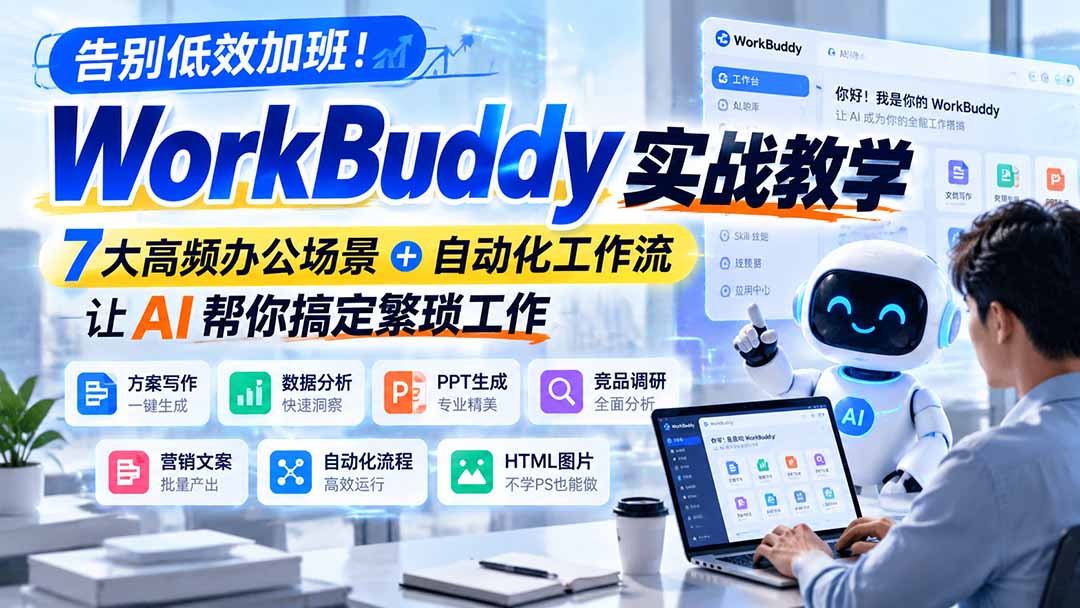 告别低效加班！WorkBuddy实战教学，7大高频办公场景＋自动化工作流，让AI帮你搞定繁琐工作-迦哆网创社