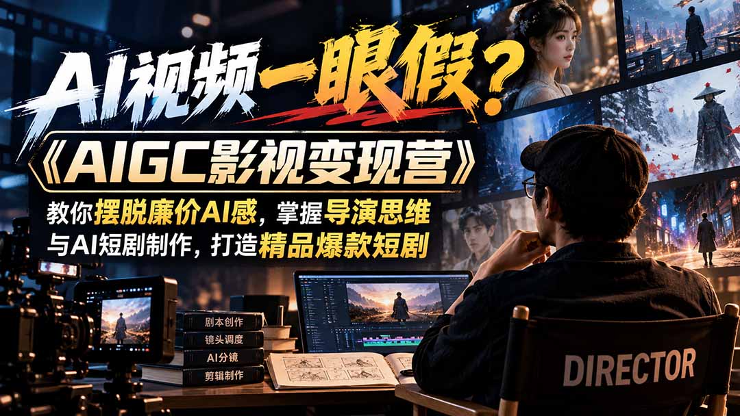 【无水印】AI视频一眼假?《AIGC影视变现营》教你摆脱廉价AI感,掌握导演思维与AI短剧制作,打造精品爆款短剧-迦哆网创社