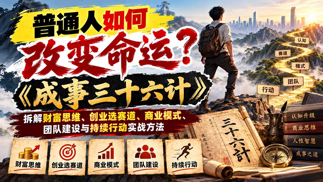 普通人如何改变命运?《成事三十六计》拆解财富思维、创业选赛道、商业模式、团队建设与持续行动实战方法-迦哆网创社
