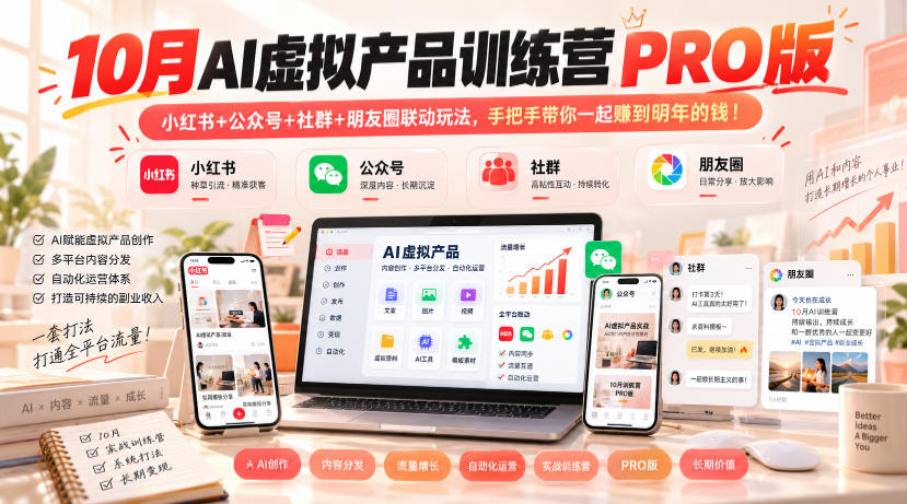 10月AI虚拟产品训练营PRO版，小红书+公众号+社群+朋友圈联动玩法，手把手带你一起赚到明年的钱！(更新1024)-迦哆网创社