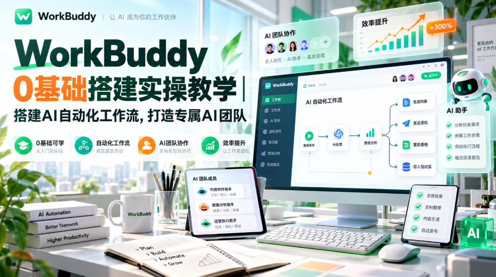 WorkBuddy 0基础搭建实操教学｜搭建AI自动化工作流，打造专属AI团队-迦哆网创社
