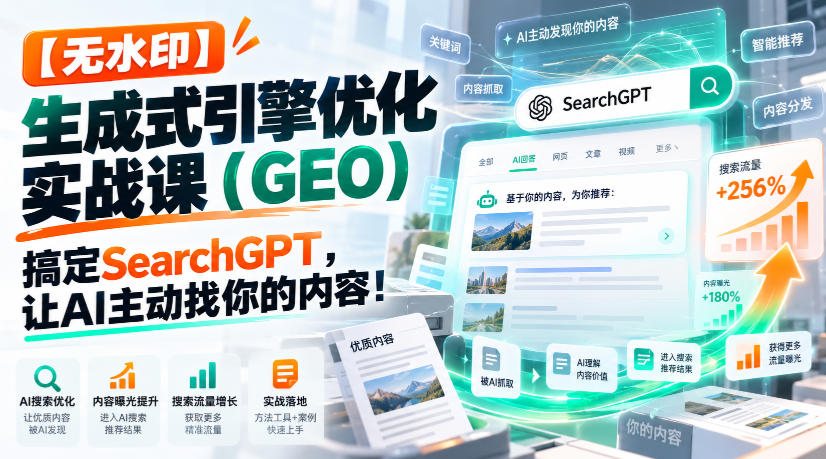 【无水印】生成式引擎优化(GEO)实战课:搞定SearchGPT,让AI主动找你的内容!【原创双语字幕】-迦哆网创社