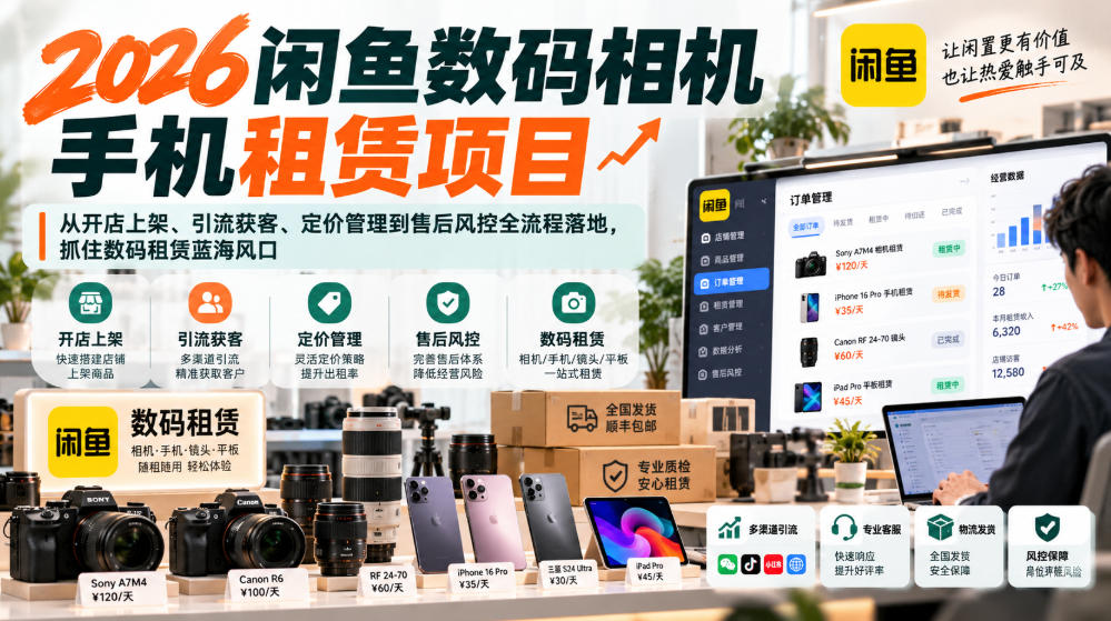 2026闲鱼数码相机手机租赁项目，从开店上架、引流获客、定价管理到售后风控全流程落地，抓住数码租赁蓝海风口-迦哆网创社