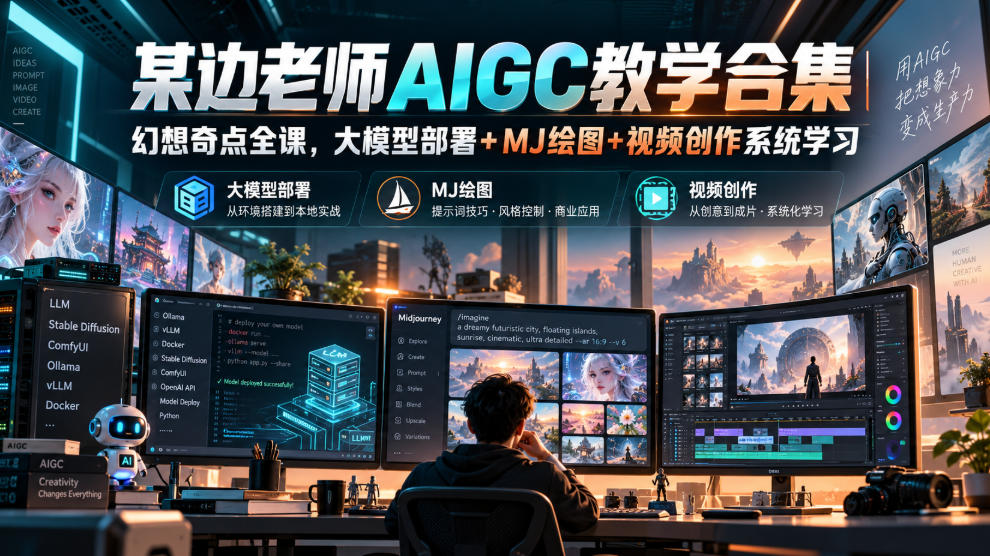 某边老师AIGC教学合集｜幻想奇点全课，大模型部署+MJ绘图+视频创作系统学习-迦哆网创社