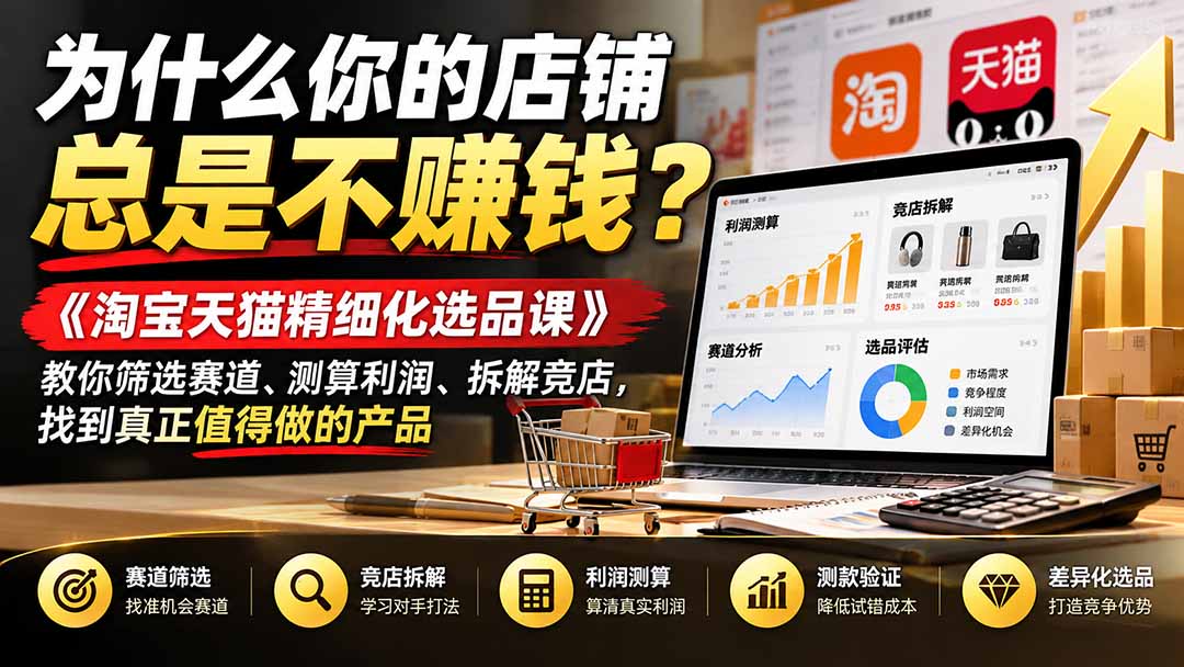 为什么你的店铺总是不赚钱？《淘宝天猫精细化选品课》教你筛选赛道、测算利润、拆解竞店，找到真正值得做的产品-迦哆网创社