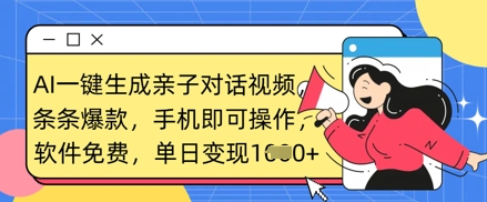 AI一键生成亲子对话视频，条条爆款，一部手机即可操作，单日变现数张-迦哆网创社