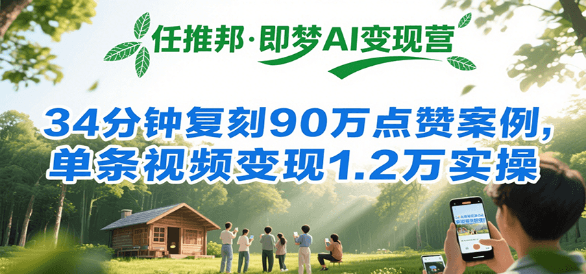任推邦·即梦AI变现营，34分钟复刻90万点赞案例，单条视频变现1.2万实操-迦哆网创社