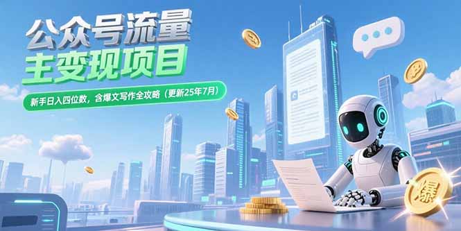 公众号流量主变现项目，新手日入四位数，含爆文写作全攻略(更新25年7月-迦哆网创社