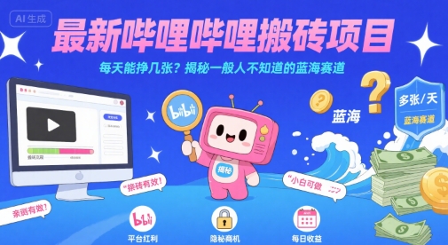 最新哔哩哔哩上B站搬砖项目，每天能挣几张？揭秘一般人不知道的蓝海赛道-迦哆网创社