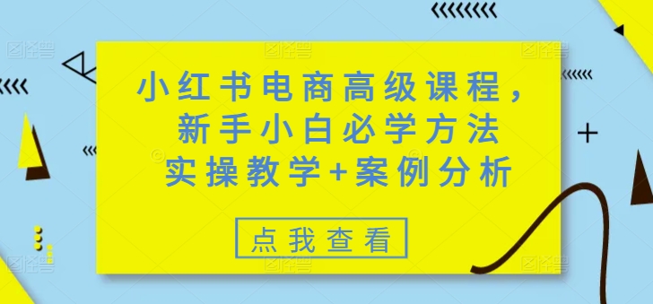 小红书电商高级课程，新手小白必学方法，实操教学+案例分析-迦哆网创社