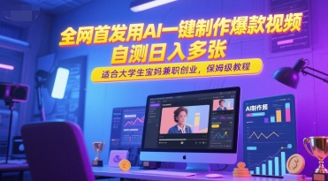 全网首发用AI一键制作爆款视频，自测日入多张，适合大学生宝妈兼职创业，保姆级教程-迦哆网创社