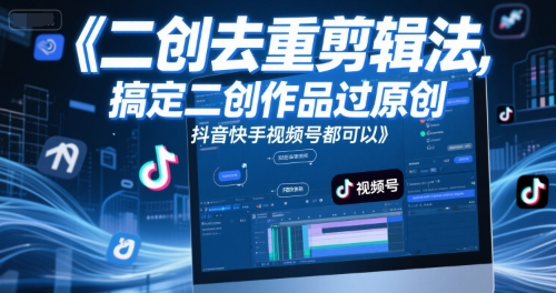 短视频二创去重剪辑法，搞定二创作品过原创，抖音快手视频号都可以-迦哆网创社