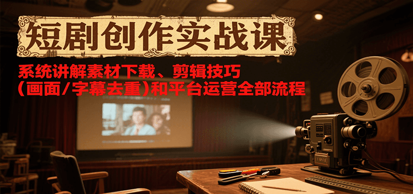 短剧创作实战课，系统讲解素材下载、剪辑技巧(画面/字幕去重)和平台运营全部流程-迦哆网创社