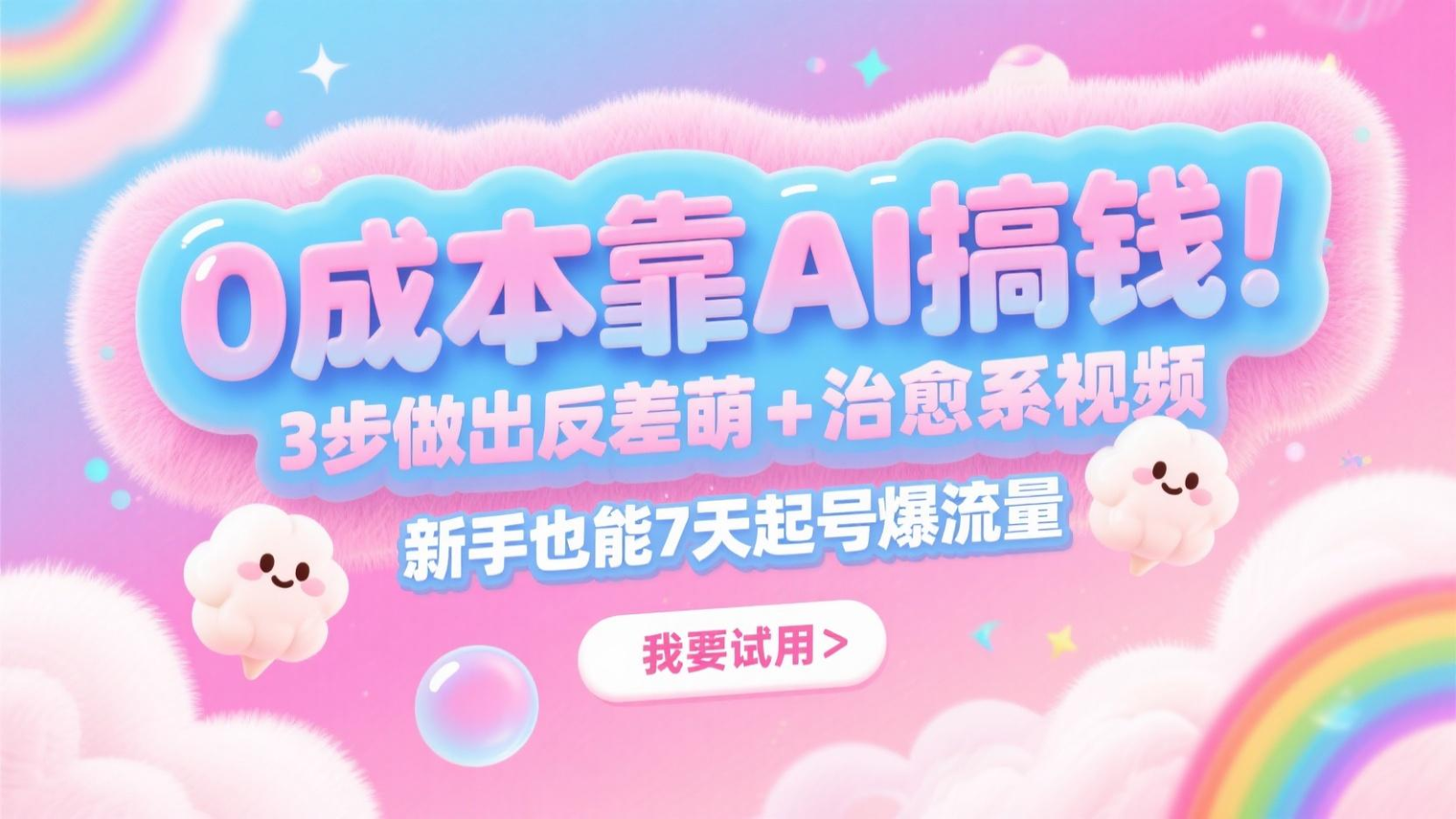 0成本靠AI搞钱！3步做出反差萌+治愈系视频，新手也能7天起号爆流量，月入5位数-迦哆网创社