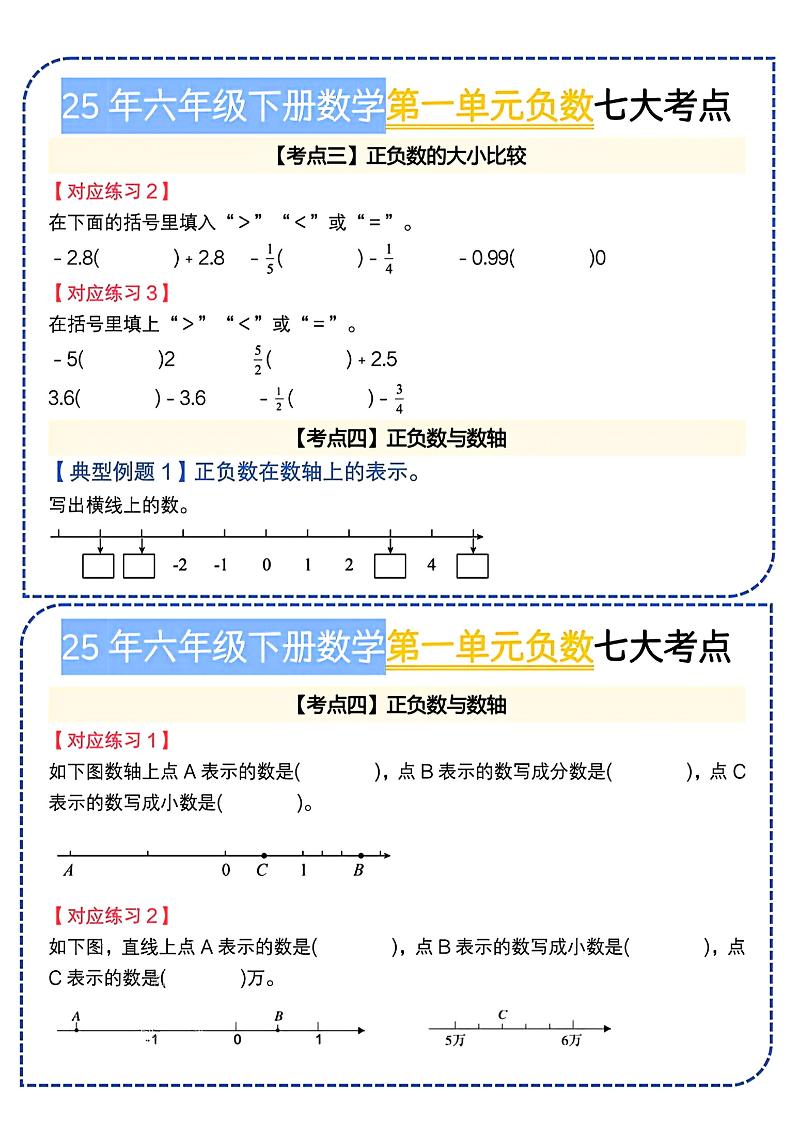 六下数学人教负数七大考点小纸条-迦哆网创社