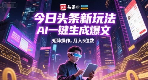 今日头条新玩法，AI一键生成爆文，矩阵操作，月入5位数-迦哆网创社