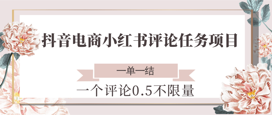抖音电商小红书评论任务项目，一个评论0.5，一单一结 不限量-迦哆网创社