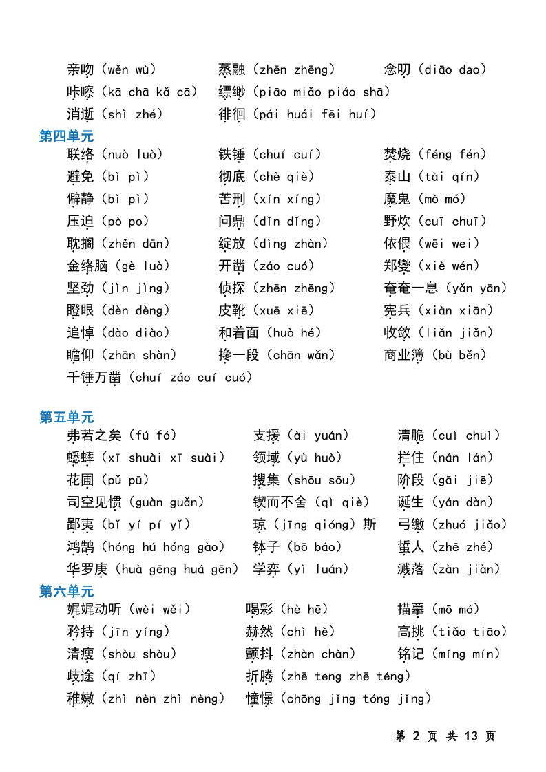 六下语文字音专题训练（含13页）-迦哆网创社