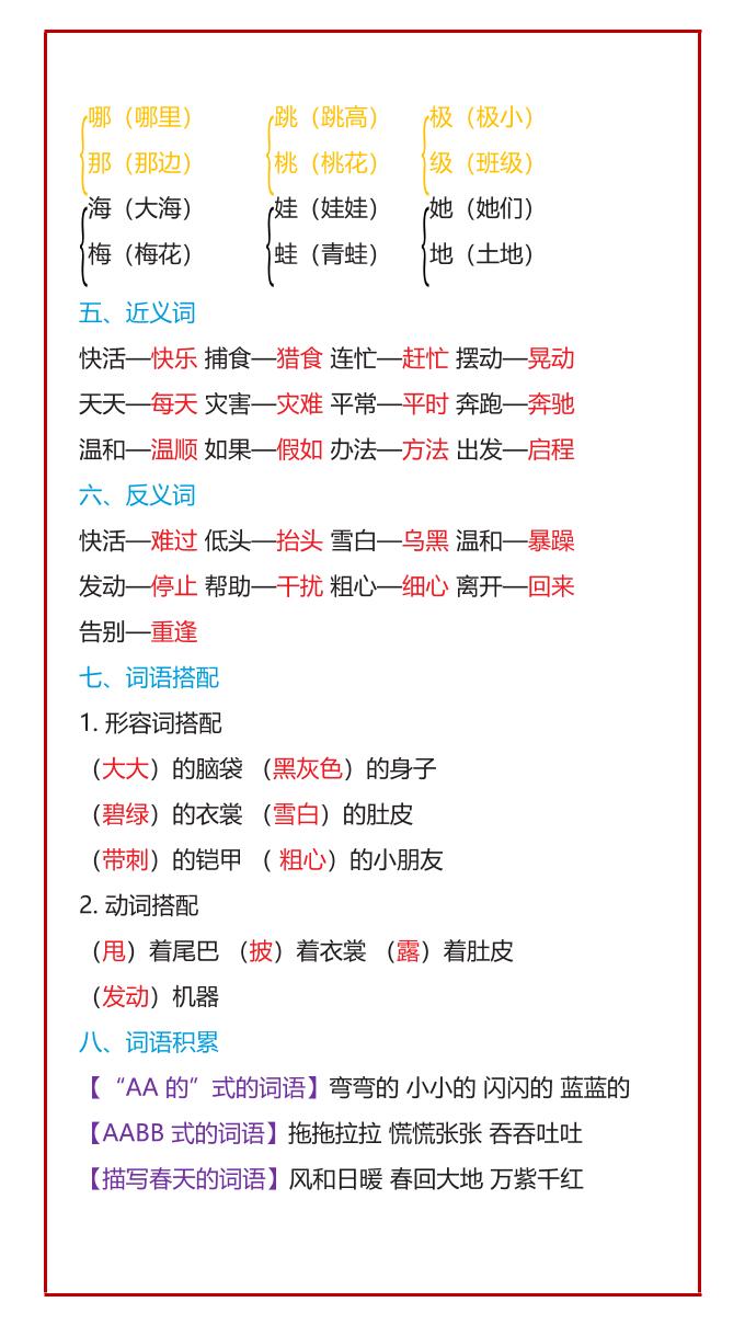 【2025秋新版】二年级语文上册必考1-4单元期中考点归纳-迦哆网创社