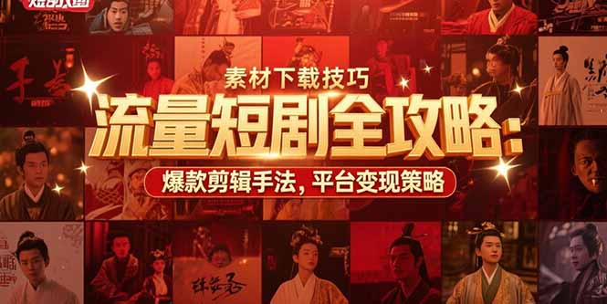 流量短剧全攻略：素材下载技巧，爆款剪辑手法，平台变现策略-迦哆网创社