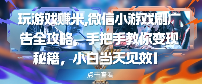 玩游戏挣米，微信小游戏刷广告全攻略，手把手教你变现秘籍，小白当天见效-迦哆网创社