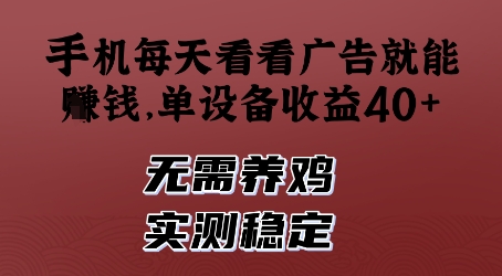 手机每天看看广告就能挣钱，单设备收益40+，无需养鸡，实测稳定【揭秘】-迦哆网创社