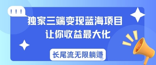 独家三端变现蓝海项目，让你收益最大化，长尾流无限躺挣-迦哆网创社