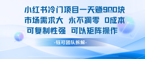 小红书冷门项目一天收益9张，市场需求大，0成本，可复制性强可以矩阵操作-迦哆网创社