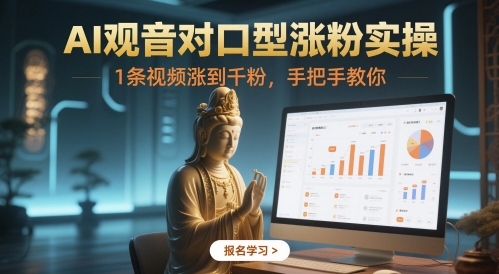 AI观音对口型涨粉实操，1条视频涨到千粉，手把手教你-迦哆网创社
