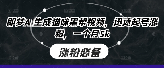 即梦AI生成猫咪黑帮视频，迅速起号涨粉，一个月5k-迦哆网创社