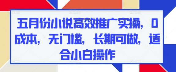 五月份小说高效推广实操，0成本，无门槛，长期可做，适合小白操作-迦哆网创社
