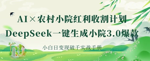 AI+农村小院红利收割：DeepSeek一键生成小院3.0爆款，小白日变现破千实战手册-迦哆网创社