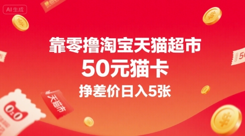 靠零撸淘宝天猫超市50元猫卡，挣差价日入5张-迦哆网创社
