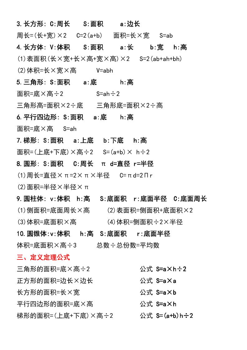 五年级下册数学必背公式大全(期中常考)-迦哆网创社